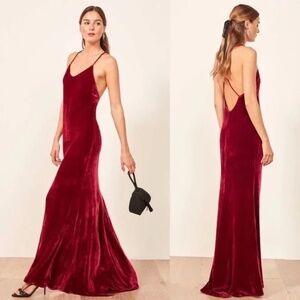 Reformation Rimini Velvet Dress Maxi Gown Crimson Red M NWT